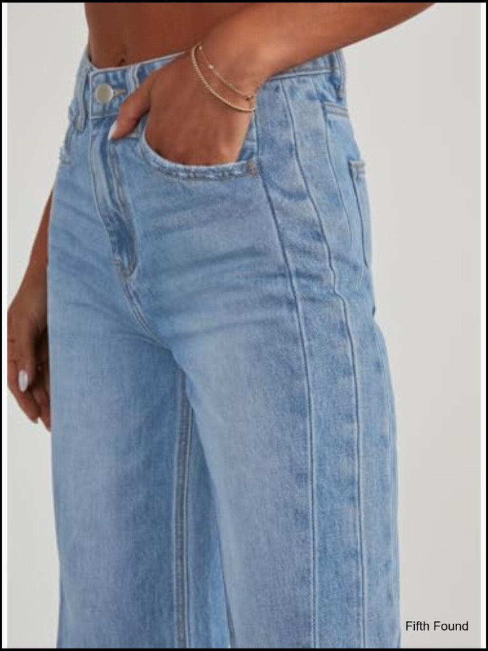 High Waisted Wide Leg Jeans Raw Hem Stretchy Denim Pants - Picture 2 of 6